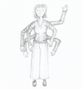 Sketch of a woman with six arms