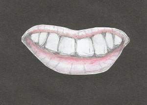 A coloured pencil sketch of a mouth with teeth