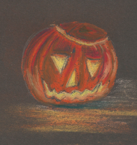 Pastel sketch of a pumpkin lantern