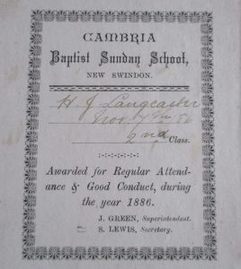 A bookplate from 1886 of the Cambria Baptist Sunday School