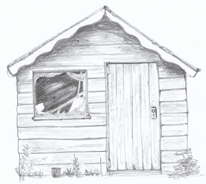 Pencil sketch of a shed