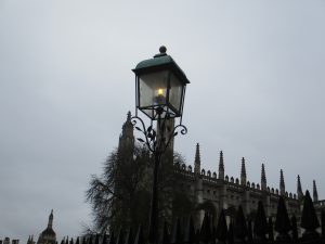 Photograph of a lamp in front of King's College